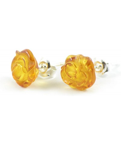 Genuine Baltic Amber Rose Stud Earrings with Sterling Silver, Hand Made From Genuine Baltic Amber Honey $12.00 Earrings