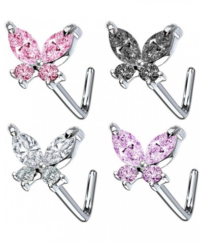 CZ Butterfly Flower Nose Stud Top L Bend Stud Nose Ring 20G L Shaped Nose Studs Nose Hoop Rings Nose Body Piercing for Women ...