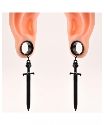 316 Hypoallergenic Stainless Steel Ear Gauges Cool Sword-Pendant Dangle Ear Plugs Tunnels Gauges Ear Stretching A Pair Sellin...