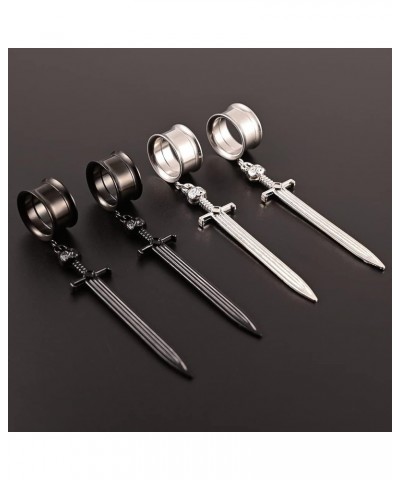 316 Hypoallergenic Stainless Steel Ear Gauges Cool Sword-Pendant Dangle Ear Plugs Tunnels Gauges Ear Stretching A Pair Sellin...