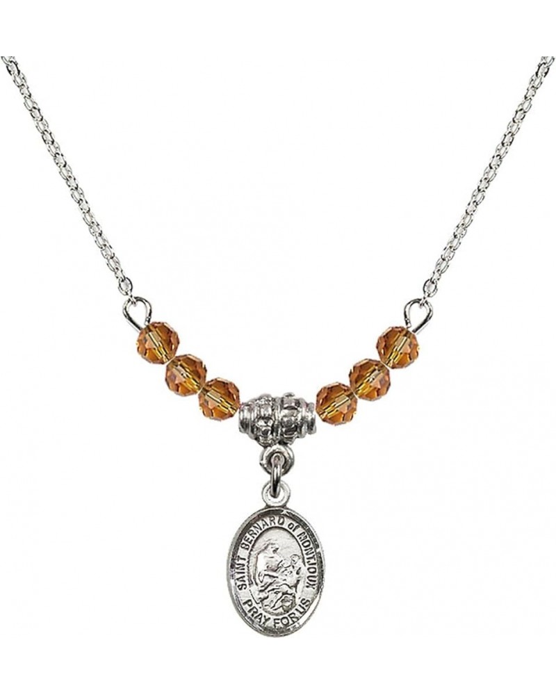 November Birth Month Bead Necklace with Catholic Patron Saint Petite Charm, 18 Inch Saint Bernard of Montjoux $32.44 Necklaces