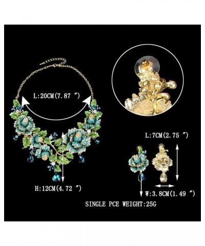 Austrian Crystal Elegant Rose Flower Leaf Teardrop Neckalce Earrings Set Blue Gold-Tone $20.15 Jewelry Sets