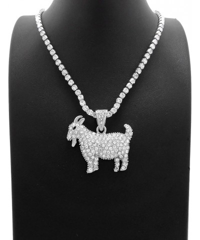 Stone Stud Goat Pendant with 3.5" Rhinestone Chain Necklace Silver-Tone 18.0 Inches $14.70 Necklaces