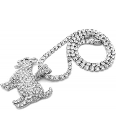 Stone Stud Goat Pendant with 3.5" Rhinestone Chain Necklace Silver-Tone 18.0 Inches $14.70 Necklaces