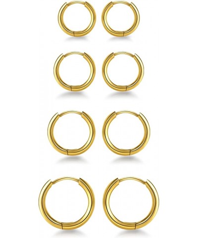 4 Pairs Gold Huggie Hoop Earrings Sets for Multiple Piercing 12-18mm Stainless Steel Hypoallergenic Earrings Small Hoop Carti...