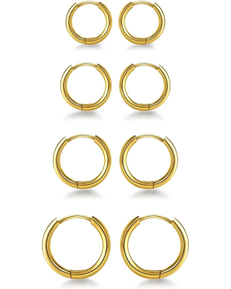 4 Pairs Gold Huggie Hoop Earrings Sets for Multiple Piercing 12-18mm Stainless Steel Hypoallergenic Earrings Small Hoop Carti...