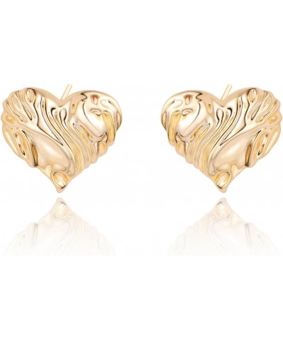 14K Gold Plated Chunky Heart Stud Earrings with Wavy Surface $12.59 Earrings