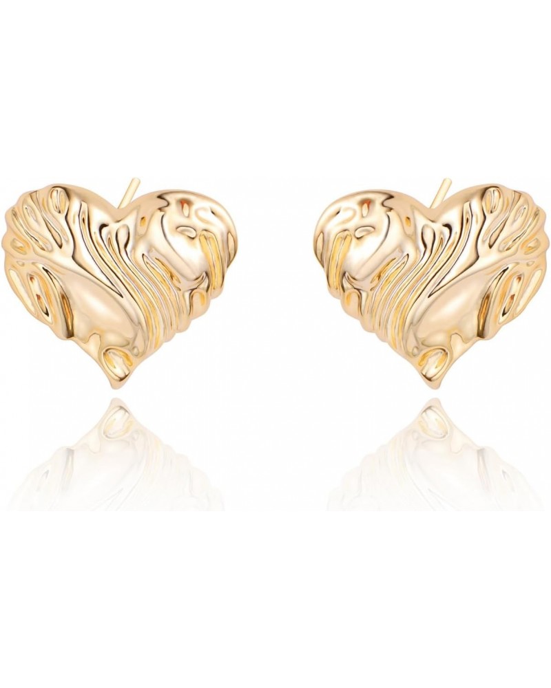 14K Gold Plated Chunky Heart Stud Earrings with Wavy Surface $12.59 Earrings