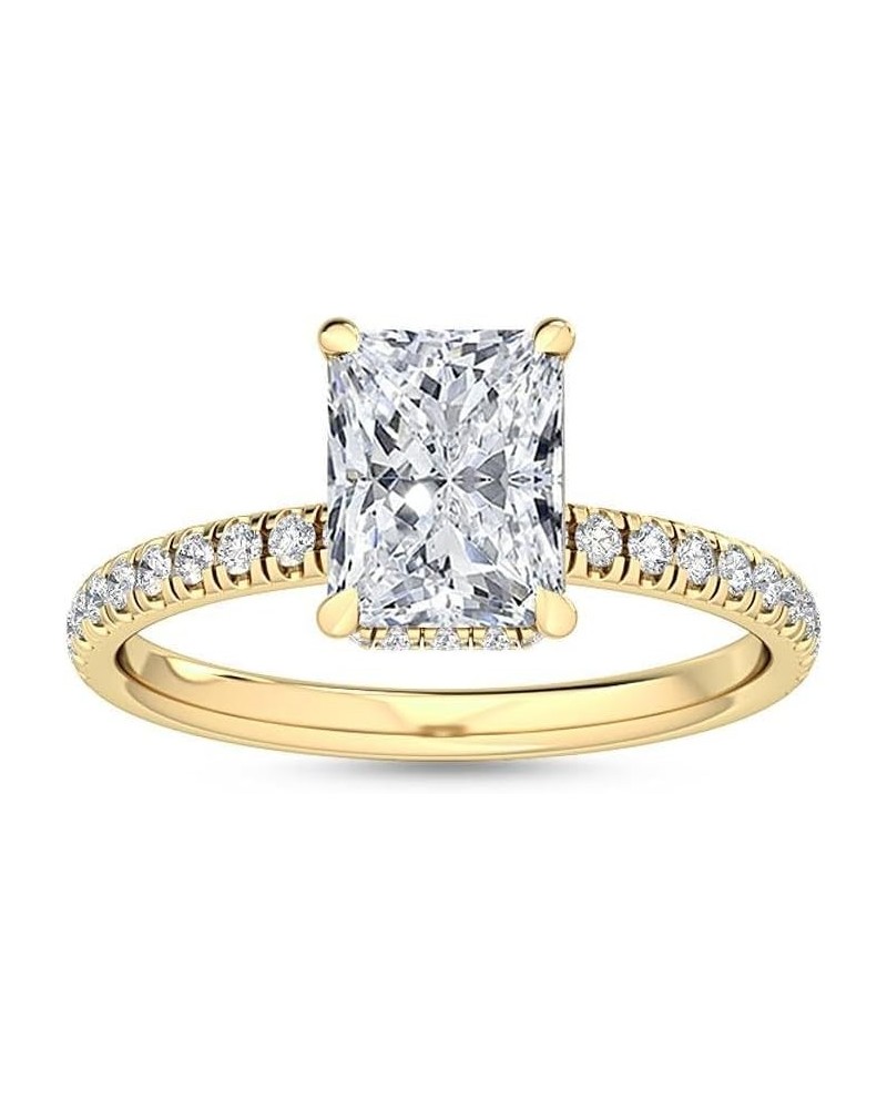 1-5 Carat (ctw) Yellow Gold Radiant Cut LAB GROWN Diamond Side Stone Engagement Ring [ Color E-F, Clarity VS2-SI1 ] 5 Radiant...