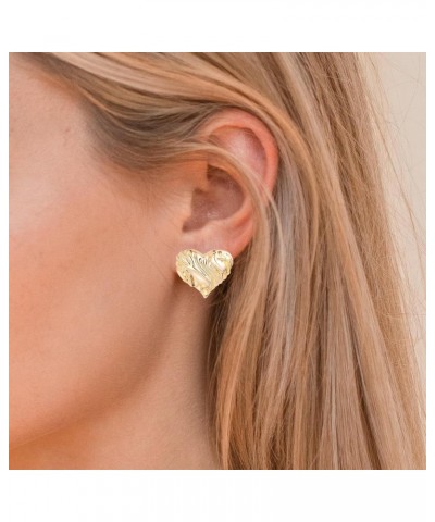 14K Gold Plated Chunky Heart Stud Earrings with Wavy Surface $12.59 Earrings