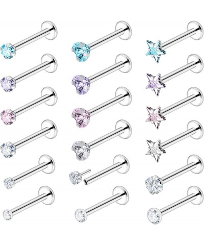 20G 18G 16G Threadless Push in Nose Rings Studs Surgical Steel Pushin Nose Stud 2mm 2.5mm 3mm Round/Heart/Star Crystal Nose P...