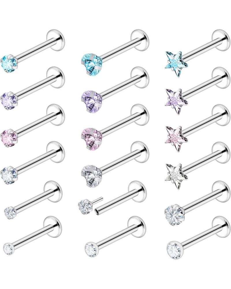 20G 18G 16G Threadless Push in Nose Rings Studs Surgical Steel Pushin Nose Stud 2mm 2.5mm 3mm Round/Heart/Star Crystal Nose P...