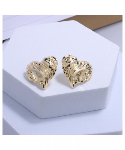 14K Gold Plated Chunky Heart Stud Earrings with Wavy Surface $12.59 Earrings