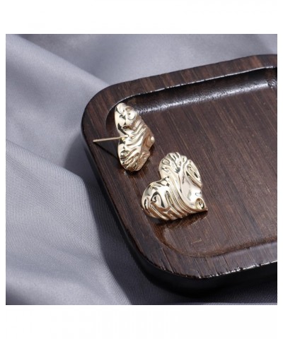 14K Gold Plated Chunky Heart Stud Earrings with Wavy Surface $12.59 Earrings