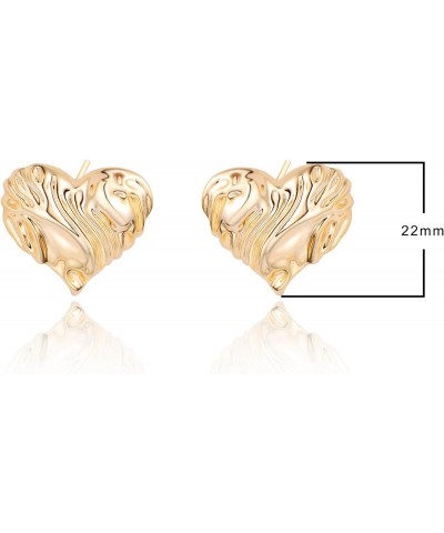 14K Gold Plated Chunky Heart Stud Earrings with Wavy Surface $12.59 Earrings