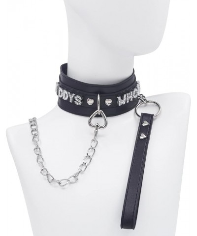 Women Black Choker Necklace With Leash Leather Collar Punk Neck Collar Gothic Jewelries Daddys Black With Leash $13.02 Necklaces