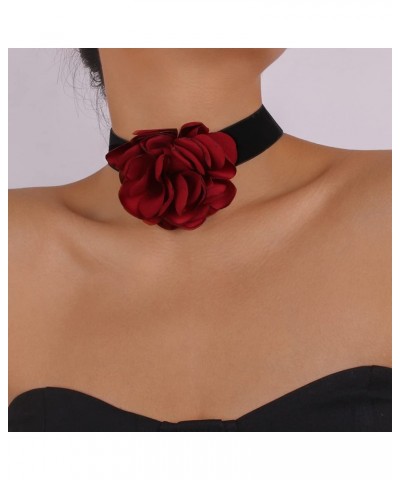 Gothic Rose Flower Necklace Black Velvet Choker Necklace for Women and Girls $8.11 Necklaces