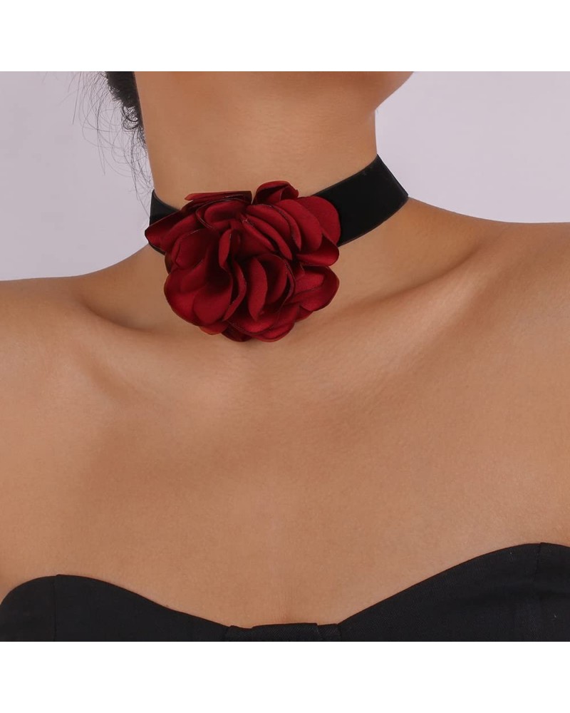 Gothic Rose Flower Necklace Black Velvet Choker Necklace for Women and Girls $8.11 Necklaces