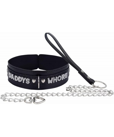 Women Black Choker Necklace With Leash Leather Collar Punk Neck Collar Gothic Jewelries Daddys Black With Leash $13.02 Necklaces