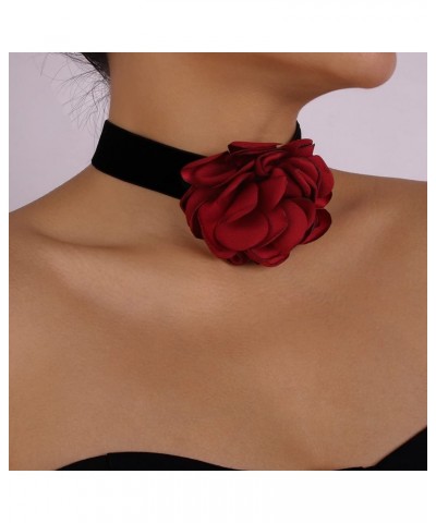 Gothic Rose Flower Necklace Black Velvet Choker Necklace for Women and Girls $8.11 Necklaces