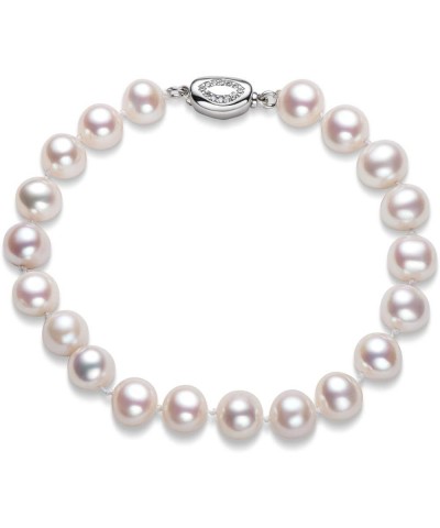 Freshwater Cultured Pearl Bracelet White Pearl All Shape Clasp Strand Bracelets for Women Jewelry Gift Size: 6-7mm/7-8mm/8-9m...