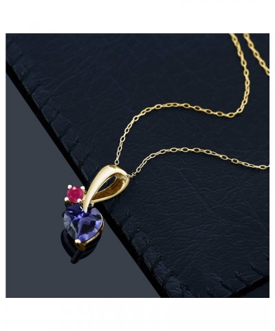 18K Yellow Gold Plated Silver Blue Iolite and Red Ruby Pendant Necklace For Women (1.00 Cttw, Gemstone Birthstone, Heart Shap...