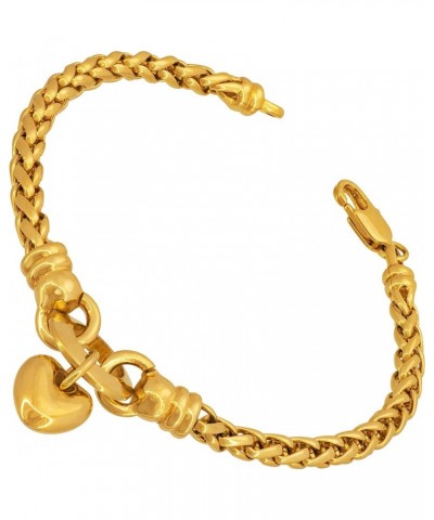 Love Heart” 4mm Wheat Chain Bracelet for Women 24k Gold Plated 7.0 Inches $29.59 Bracelets