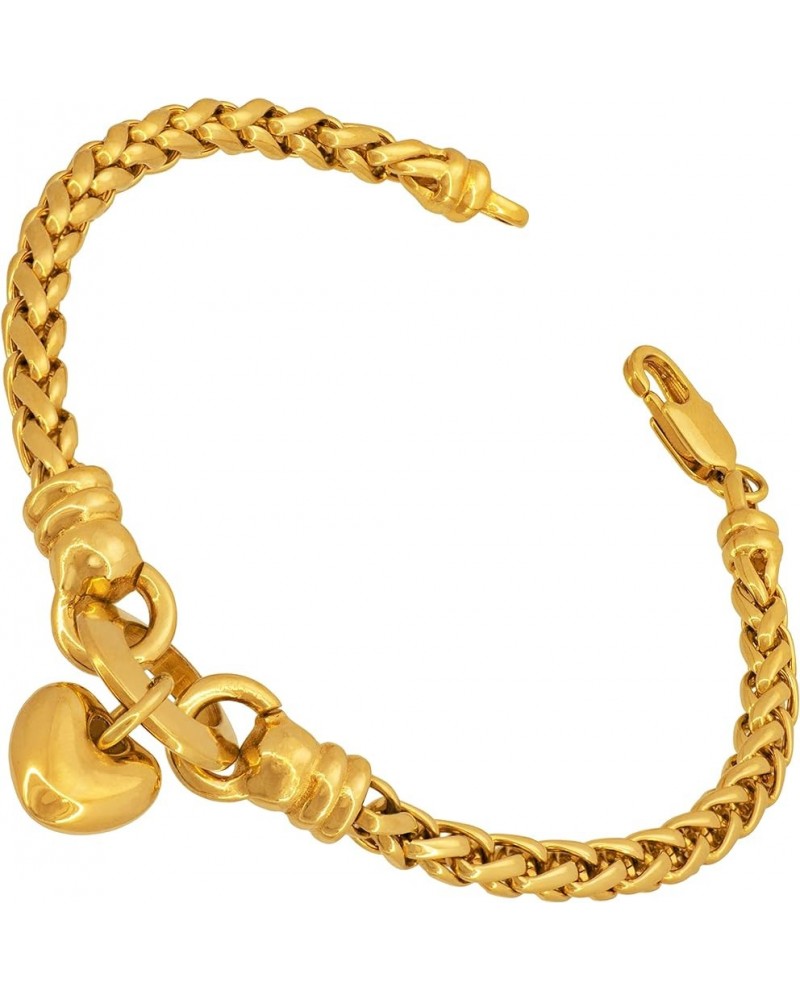 Love Heart” 4mm Wheat Chain Bracelet for Women 24k Gold Plated 7.0 Inches $29.59 Bracelets