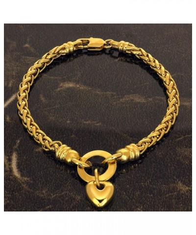 Love Heart” 4mm Wheat Chain Bracelet for Women 24k Gold Plated 7.0 Inches $29.59 Bracelets