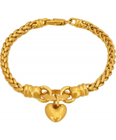 Love Heart” 4mm Wheat Chain Bracelet for Women 24k Gold Plated 7.0 Inches $29.59 Bracelets