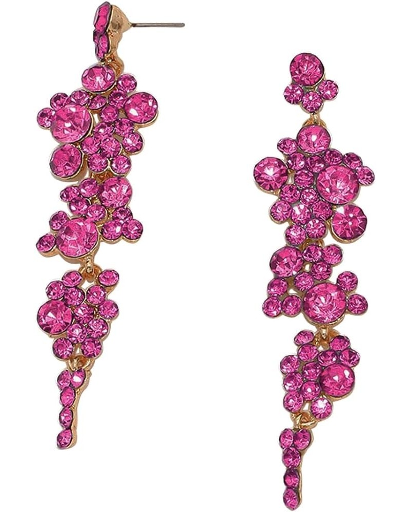 Women's Stunning Crystal Rhinestone Statement Bubble Dangle Earrings, 3.25 Fuchsia Pink Gold Tone $11.07 Earrings