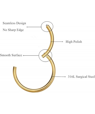 316L Surgical Steel Hinged Nose Rings Hoop 20G 18G 16G 14G, Diameter 6mm to 10mm, Color Gold - Rose Gold - Silver - Black - R...