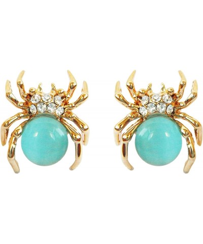 18k Gold Plated Multi-color Crystal Created-Opal Spider Ear Stud Earrings Blue $9.68 Earrings