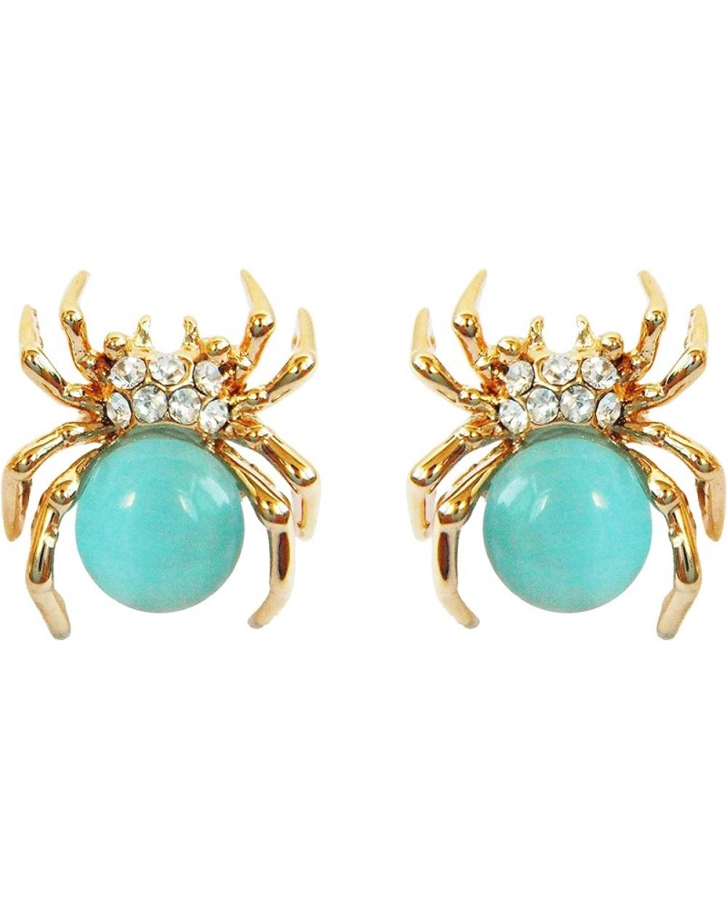 18k Gold Plated Multi-color Crystal Created-Opal Spider Ear Stud Earrings Blue $9.68 Earrings