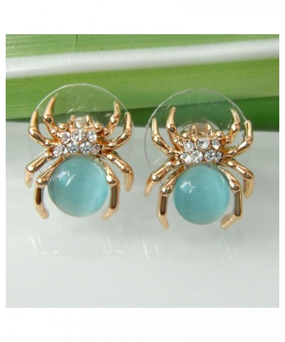 18k Gold Plated Multi-color Crystal Created-Opal Spider Ear Stud Earrings Blue $9.68 Earrings