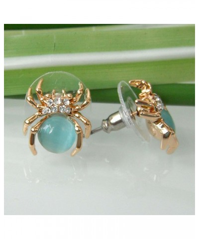 18k Gold Plated Multi-color Crystal Created-Opal Spider Ear Stud Earrings Blue $9.68 Earrings