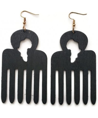 Africa Pick Comb Wooden Dangle Earrings (Black) $8.24 Earrings