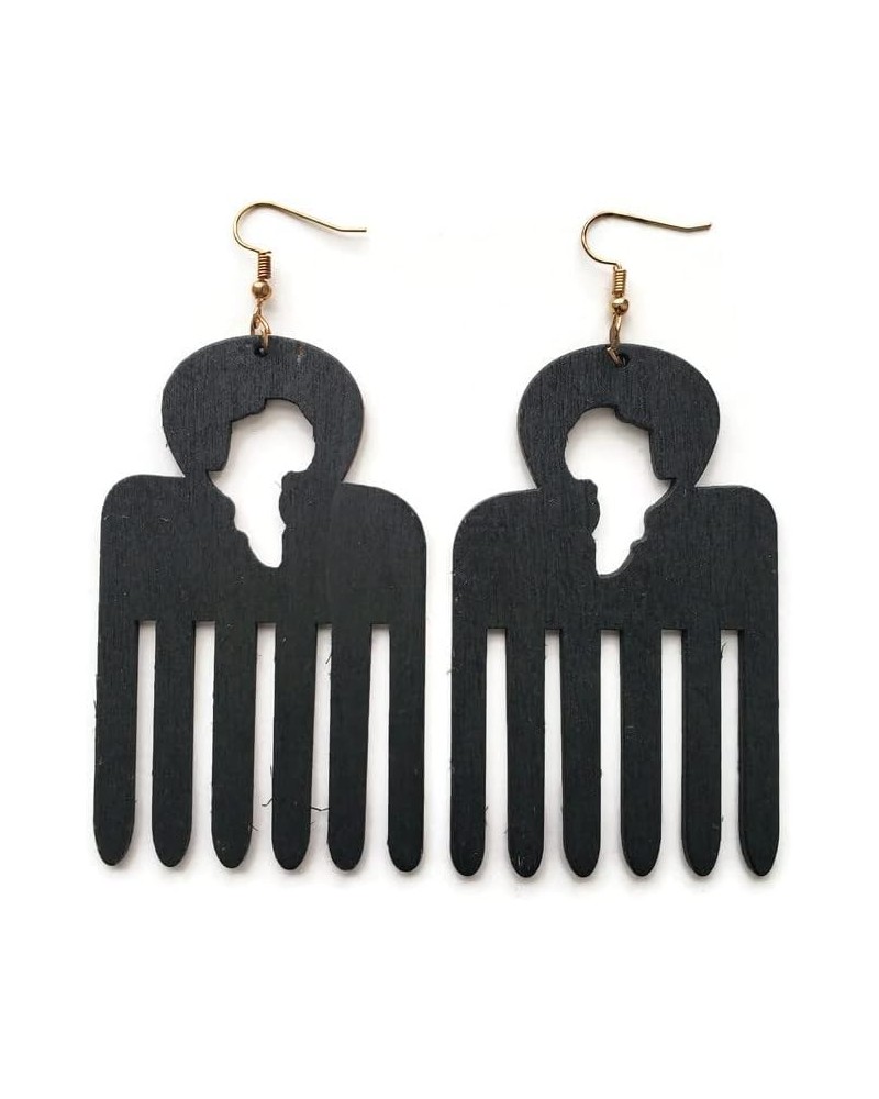 Africa Pick Comb Wooden Dangle Earrings (Black) $8.24 Earrings