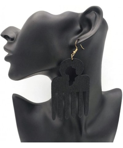 Africa Pick Comb Wooden Dangle Earrings (Black) $8.24 Earrings