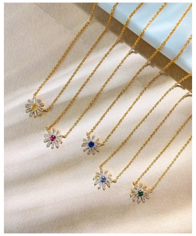 OZEL – Y Chain Daisy Pendant Necklace for women – 14k Gold Plated Brass Chain with Cubic Zirconia inlaid in Flower Stones/Nav...