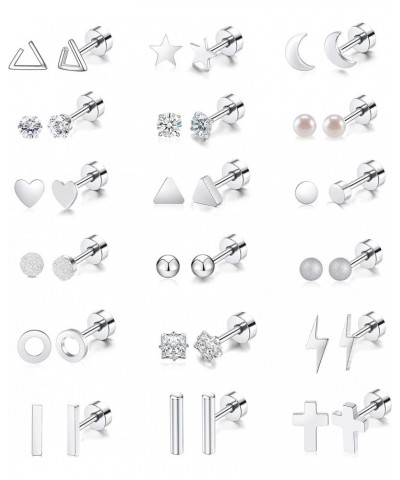 18 Pairs Tiny Cartilage Stud Earrings for Women Men Star Moon Heart Disc Ball CZ Small Screwback Flat Back Stud Earrings Stai...