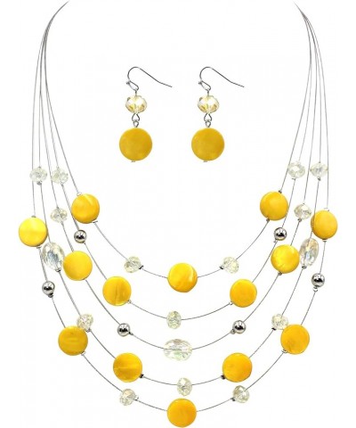 Multi Layered Shell Illusion Necklace Earring Set Colorful Chunky Beads Necklace for Women Gifts Yellow $10.19 Jewelry Sets