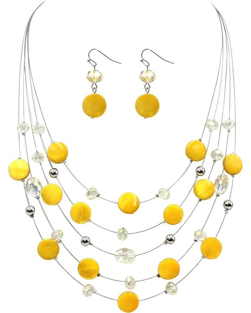 Multi Layered Shell Illusion Necklace Earring Set Colorful Chunky Beads Necklace for Women Gifts Yellow $10.19 Jewelry Sets