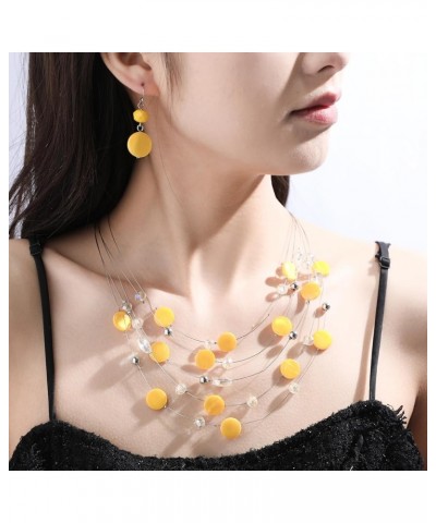 Multi Layered Shell Illusion Necklace Earring Set Colorful Chunky Beads Necklace for Women Gifts Yellow $10.19 Jewelry Sets