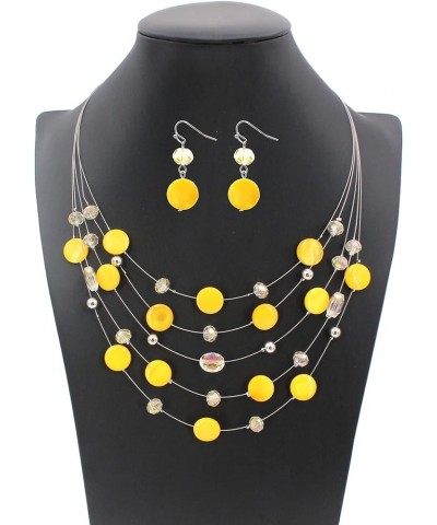 Multi Layered Shell Illusion Necklace Earring Set Colorful Chunky Beads Necklace for Women Gifts Yellow $10.19 Jewelry Sets