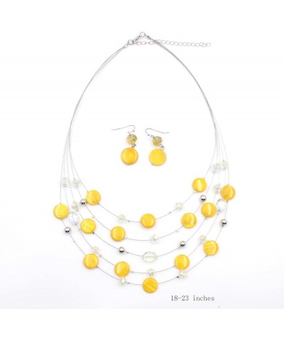 Multi Layered Shell Illusion Necklace Earring Set Colorful Chunky Beads Necklace for Women Gifts Yellow $10.19 Jewelry Sets