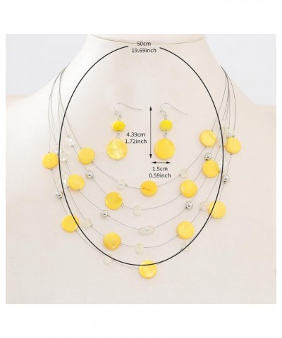 Multi Layered Shell Illusion Necklace Earring Set Colorful Chunky Beads Necklace for Women Gifts Yellow $10.19 Jewelry Sets