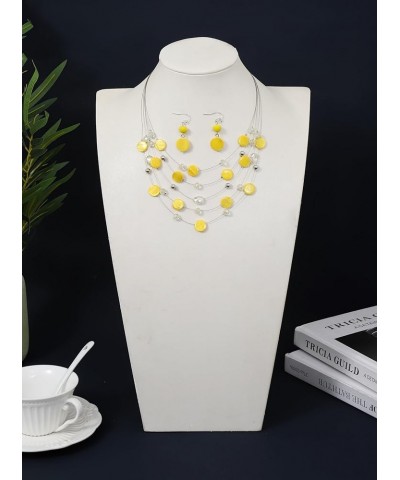 Multi Layered Shell Illusion Necklace Earring Set Colorful Chunky Beads Necklace for Women Gifts Yellow $10.19 Jewelry Sets