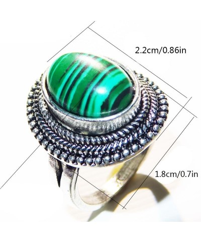 925 Silver Plated Malachite Ring Oval Natural Gemstone Single Stone Ring Women's Exquisite Bohemian Personalized Handmade Jew...