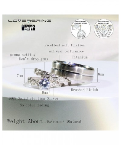 Couple Ring Bridal Set His Hers White Gold Plated CZ Stainless Steel Wedding Ring Band Set White women's size 8 & men's size ...